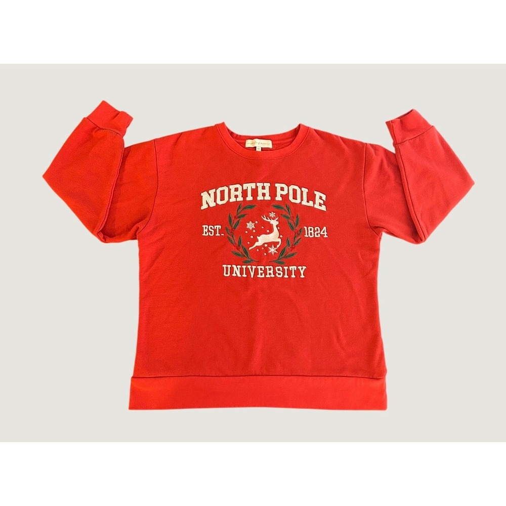 State of Mine Red North Pole University Reindeer Sweatshirt Medium 1555
